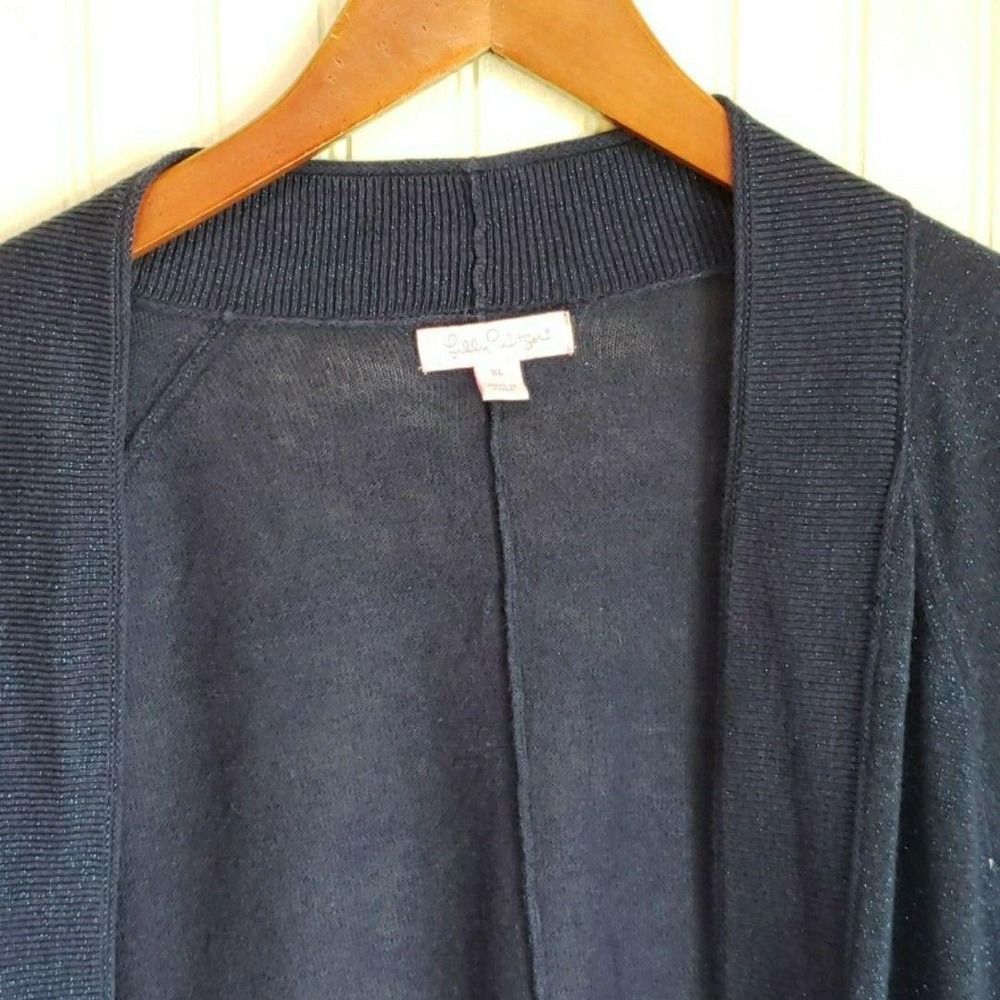 Lilly Pulitzer Cardigan Sweater Womens XL Blue Open Front Metallic Knit